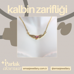 Altın Kanatlı Kalp Kolye